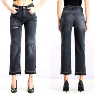 Free People Rugged Black Distressed Jeans Size 26
